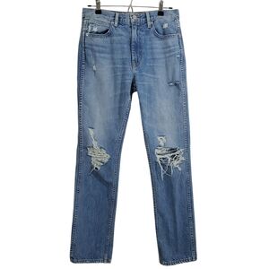 SLVRLAKE Jeans Virginia Slim Rolling Waters Wash Straight Distressed Size 27